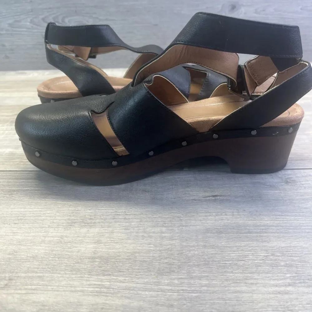 Vionic Black Leather Slingback Clogs with Buckle and Stud Trim - Picture 7 of 10
